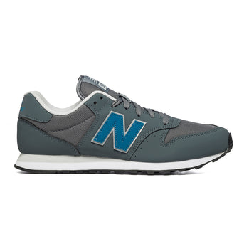 Sneakers grigie e blu in similpelle e tessuto con suola bicolore New Balance 500, Brand, SKU s323000059, Immagine 0